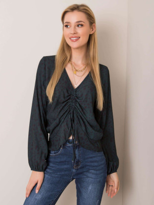 Dark Green Blouse with Print