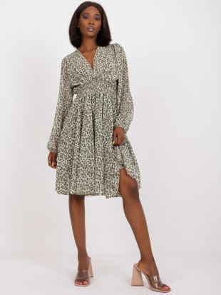 Flared Khaki Dress with Animal Print