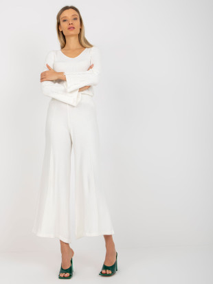 Ecru Wide Knit Pants with High Waist