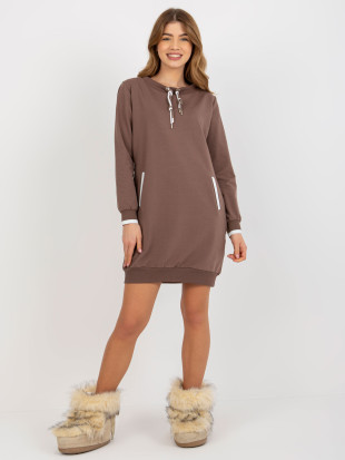 Brown Mini Dress with Drawstrings