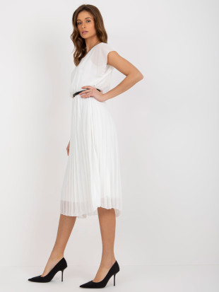 Ecru Pleated Dress with Short Sleeves