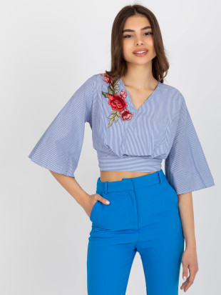 White-Blue Striped Elegant Blouse