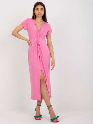 Pink Midi Cocktail Dress with Slit