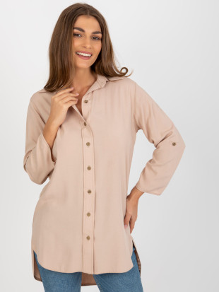 Beige Asymmetrical Classic Blouse in Viscose