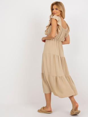 Beige Midi Dress with Ruffle