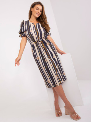 Blue Dress with Print and Puff Sleeves
