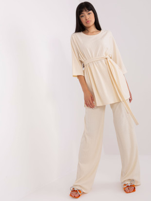Light Beige Casual Set with Stripes