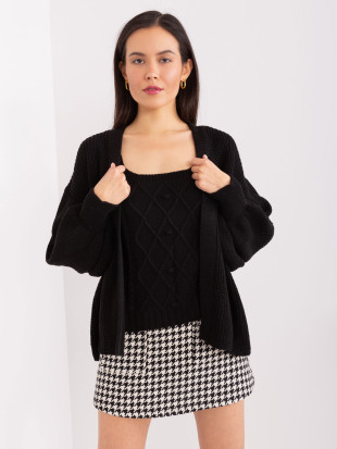 Black Knit Set with Puff Sleeves