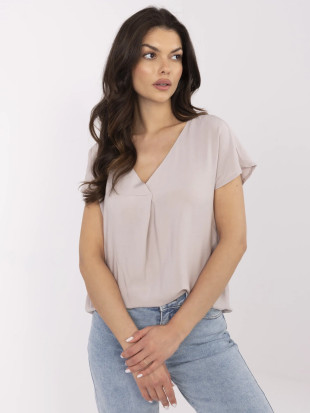 Beige Blouse with V-Neck