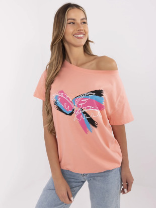 Coral T-shirt with Application and Embroidery