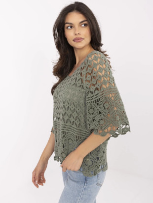 Stylish Khaki Blouse with 3/4 Sleeves
