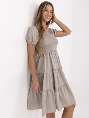Beige Flared Dress with Short Sleeves
