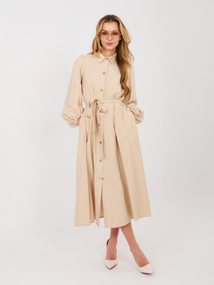 Beige shirt midi dress with belt