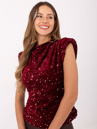 Elegant burgundy blouse with appliqué and sequins