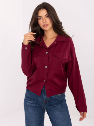 Burgundy cotton shirt with long sleeves and pockets