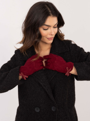 Elegant Bordeaux Gloves with Bow