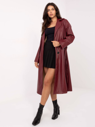 Burgundy transitional coat with belt