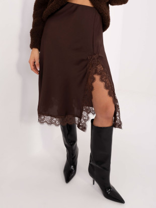 Elegant brown midi skirt with lace