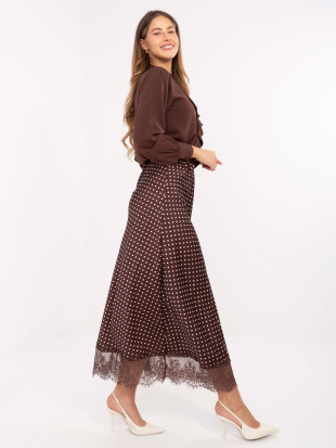 Brown polka dot midi skirt with lace