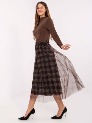 Elegant brown checked midi skirt