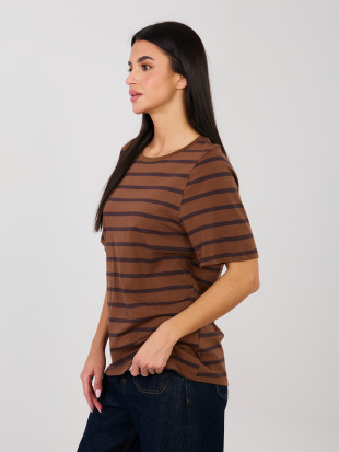 Brown striped cotton T-shirt with short sleeves