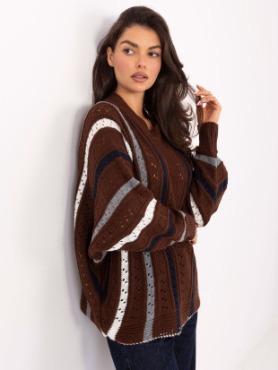 Brown openwork striped sweater