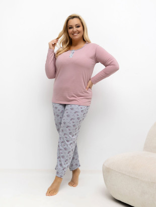 Women's floral and polka dot pyjamas, long sleeve, pink