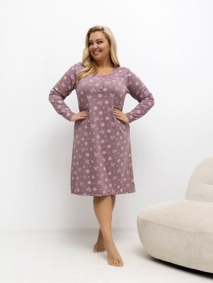 Women's nightdress with print and buttons, pink