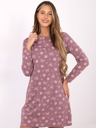 Women's long sleeve nightdress, dark pink