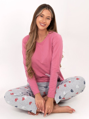 Women's cotton pyjamas with print, pink