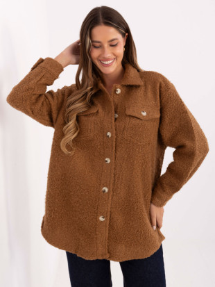 Camel casual shirt jacket with collar and pockets