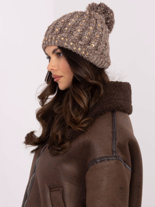 Beige Winter Hat with Application