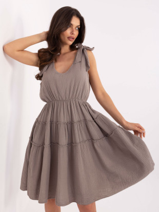 Beige Flared Dress with Tie