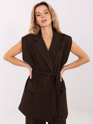Elegant brown striped vest with belt