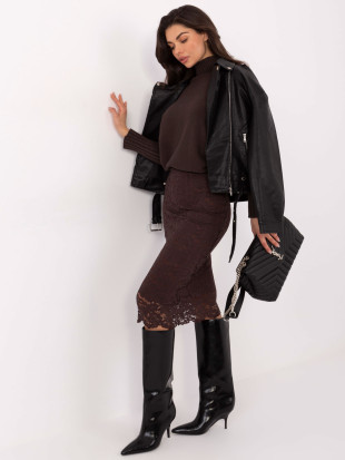 Elegant midi skirt with lace and lining, brown