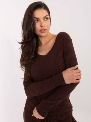 Brown Ribbed V-Neck Sweater