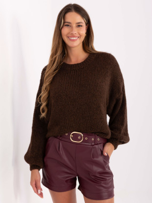 Brown sweater with round neckline and balloon sleeves