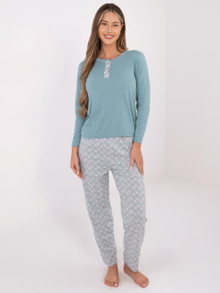 Women's cotton pyjamas with print, mint green
