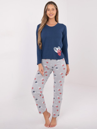 Women's cotton pyjamas with print, dark blue