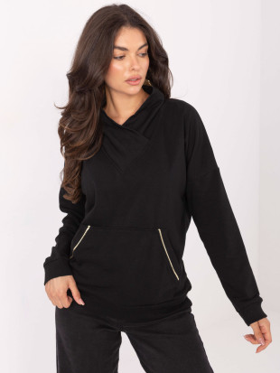 Black cotton sweatshirt with collar and pocket