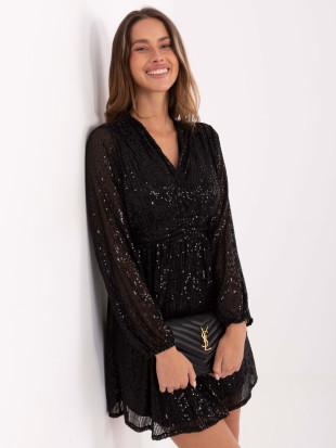 Black flared mini dress with sequin application