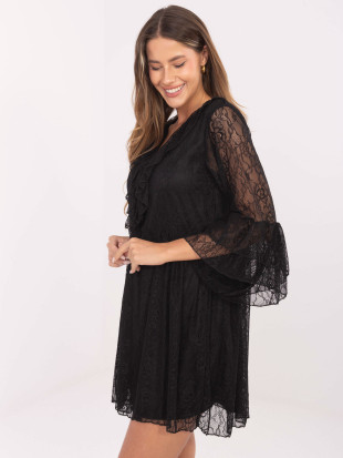 Black flared mini dress with lace and lacing