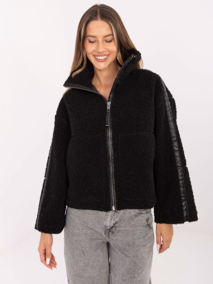 Short black faux fur jacket without hood