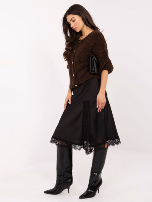Elegant black midi skirt with lace