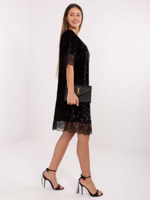 Black cocktail dress with lace and sequins