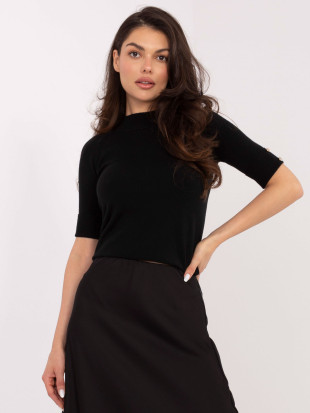 Elegant black pullover with mock neck and buttons