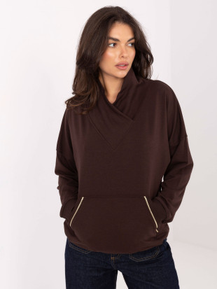 Brown cotton sweatshirt with collar and pocket