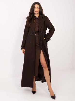 Elegant long transitional coat in brown