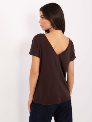 Brown cotton T-shirt with boat neckline