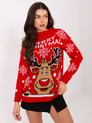 Red Turtleneck Sweater with Print